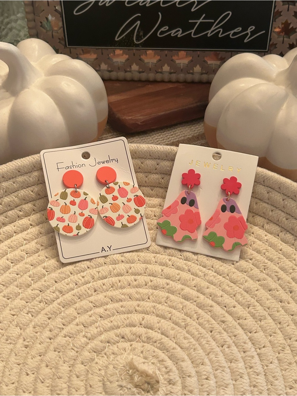 Fashion Jewelry Pink & Coral Pumpkin and Floral Earrings